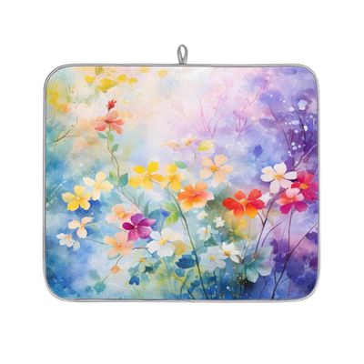 Mexpekil Watercolor Flower Dish Drying Mat, 16 x 18 in