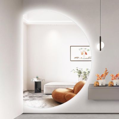 ZYBOWAYL 120 x 80 cm LED Bathroom Mirror with Lights, Large Semicircular 3-Color Light Mirror, 100 x 70 cm Anti-Fog Wall Mirror for Bathroom (Left Cut, 120 x 80 cm/47 x 32 in)