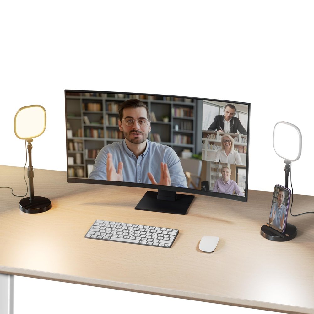 NEEWER Basics 2-Pack 5" Desk Video Lights for Video Calls, CRI 95 Full-Frame LED Ring Lights with Stands, 10W Bi-Color Edge-Lit Zoom Lights for Computer, Laptop, Webcam, Phone, and Streaming, NL10