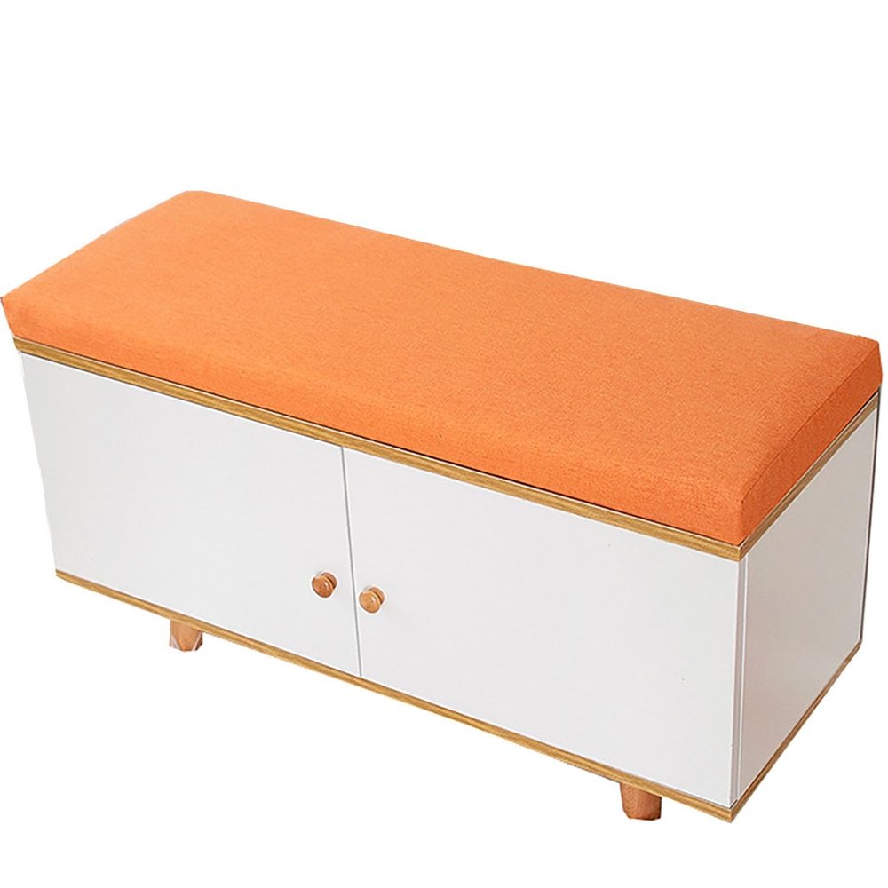 Odaima Bench Cushion, 5 cm Thick, Removable Linen Cover, Non-Slip, Orange, 30 x 30 x 5 cm