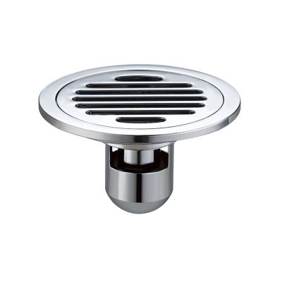 Round Shower Drain with Removable Cover, 4 in, Brass, with Hair Strainer