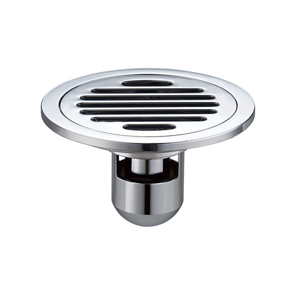 Round Shower Drain with Removable Cover, 4 in, Brass, with Hair Strainer