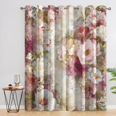 Generic 95% Blackout Curtains, Vintage Floral Thermal Curtains with Grommets, Watercolor Farmhouse Design, 2-Piece Set, H 300 x W 140 cm