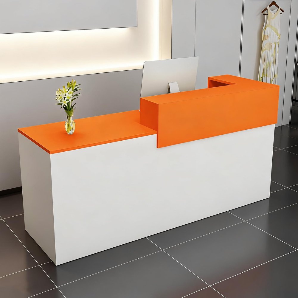 CCUKTFN Reception Desk with Drawer and Open Shelves, 100 × 240 cm