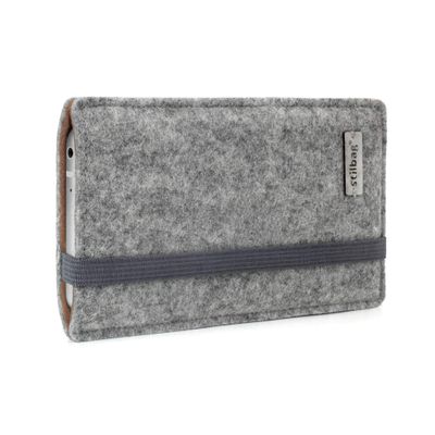 stilbag Finn Phone Pouch for Samsung Galaxy A56, Light Gray/Brown Felt, Made in Germany