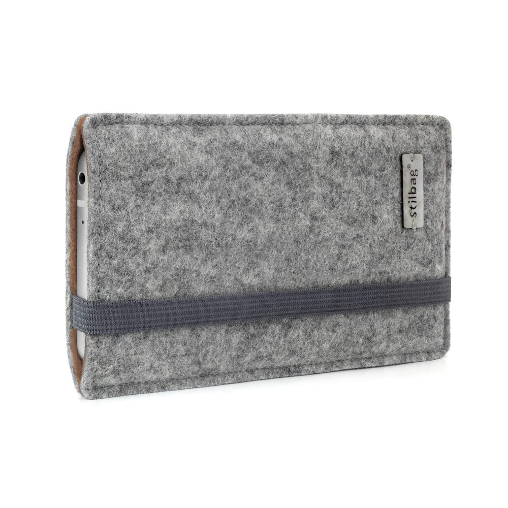 stilbag Finn Phone Pouch for Samsung Galaxy A56, Light Gray/Brown Felt, Made in Germany