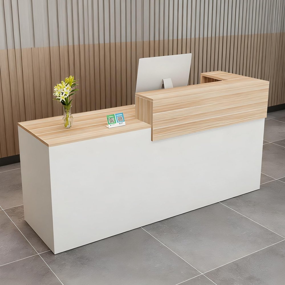 CCUKTFN Reception Desk with Drawer and Open Shelves, Modern Reception Counter 100 × 240 cm for Offices, Salons, Lobbies and Retail Stores