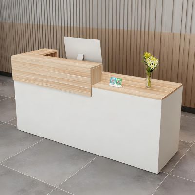 CCUKTFN Reception Counter with Drawer and Open Shelves, Modern Reception Desk, 100 × 240 cm, for Offices, Salons, Lobbies, and Retail Stores