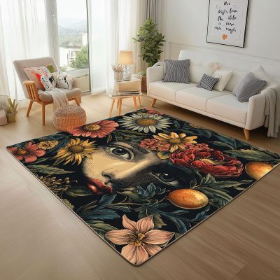 Dyjuaa Darkness Daisy Mystery Face Short-Pile Rug, Washable, Non-Slip, 120 x 170 cm