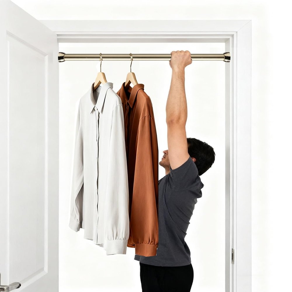 Champagne Bronze Closet Rod with Wall Mount, 4 in/10 cm