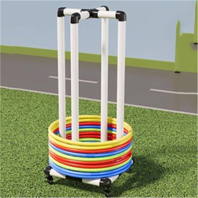 Rolling Hula Hoop Organizer Stand, Mobile Display Cart with PVC Shelf, Easy Assembly for Home Gym or Office Storage