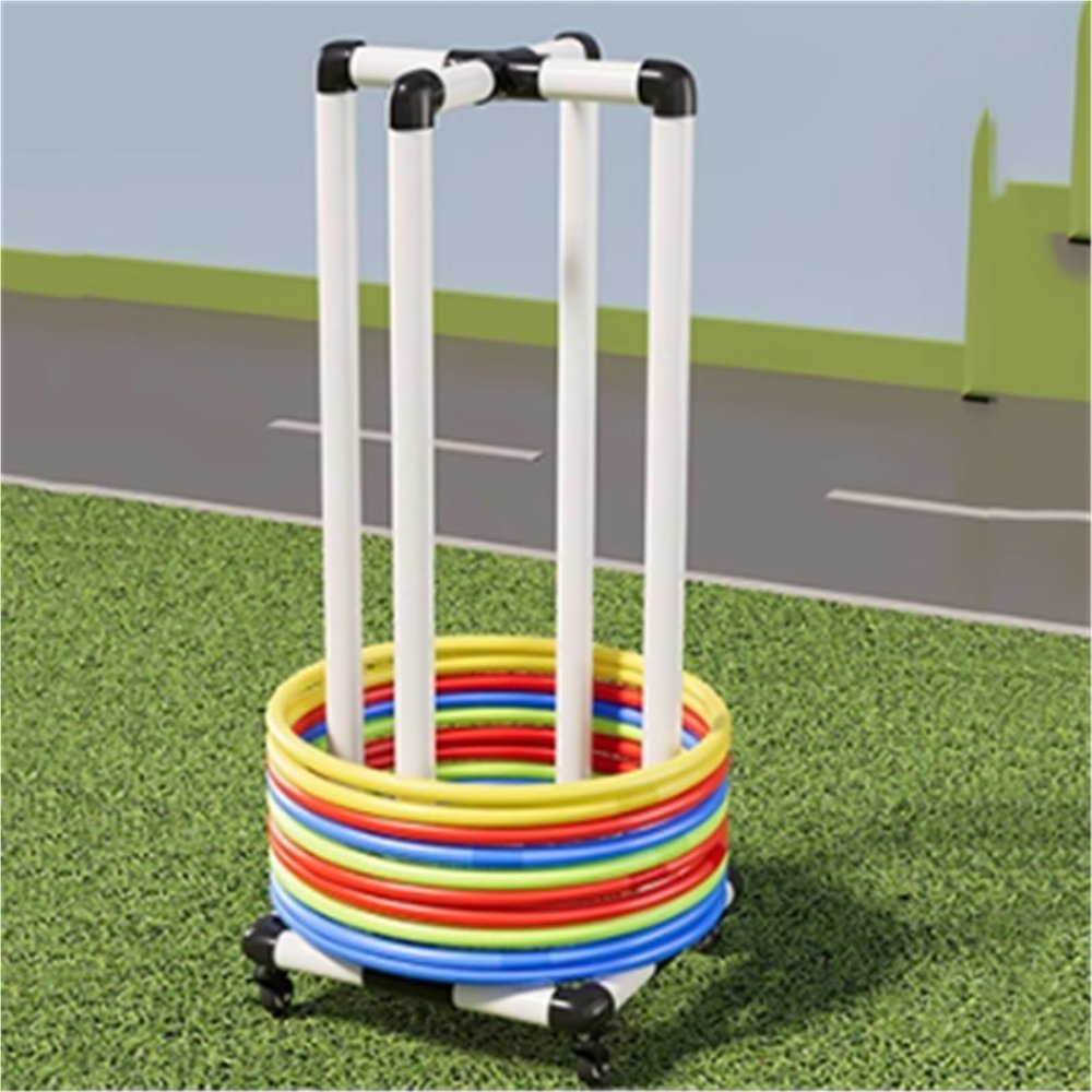 Rolling Hula Hoop Organizer Stand, Mobile Display Cart with PVC Shelf, Easy Assembly for Home Gym or Office Storage