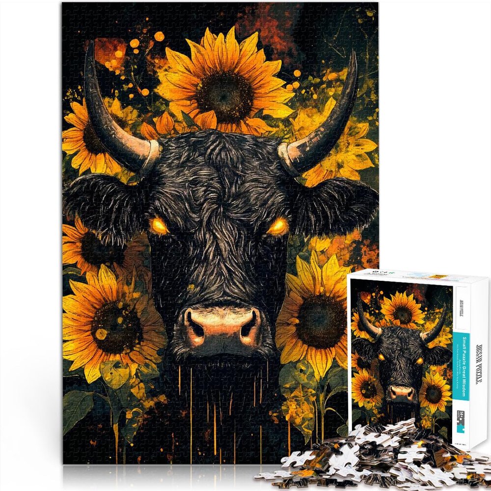 1,000-Piece Cow and Sunflowers Puzzle for Adults, Ages 14+, 38 x 52 cm