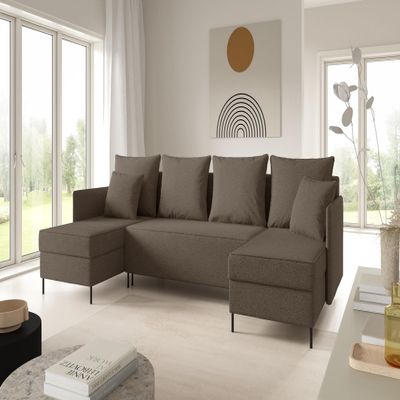LIKMA Gray-Brown ZAVO U-Shaped Sectional Sofa 286 x 142 cm with Sleeper Function