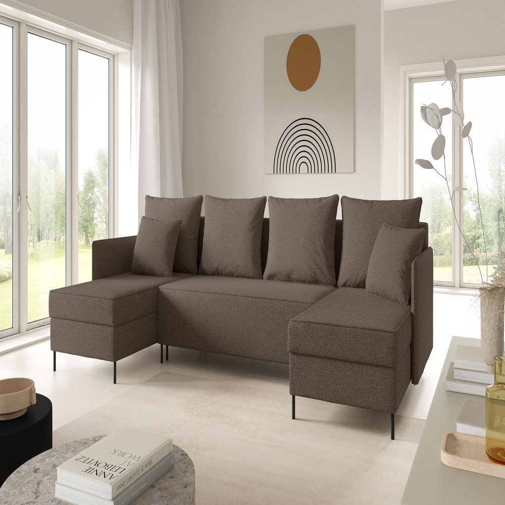 LIKMA Gray-Brown ZAVO U-Shaped Sectional Sofa 286 x 142 cm with Sleeper Function