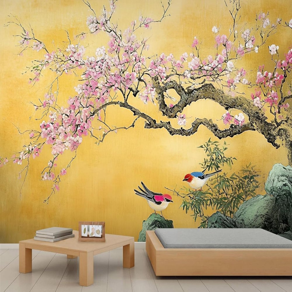 Self-Adhesive Photo Wallpaper, Chinese Flowers, 3D Effect, Asian Style, 200 x 140 cm