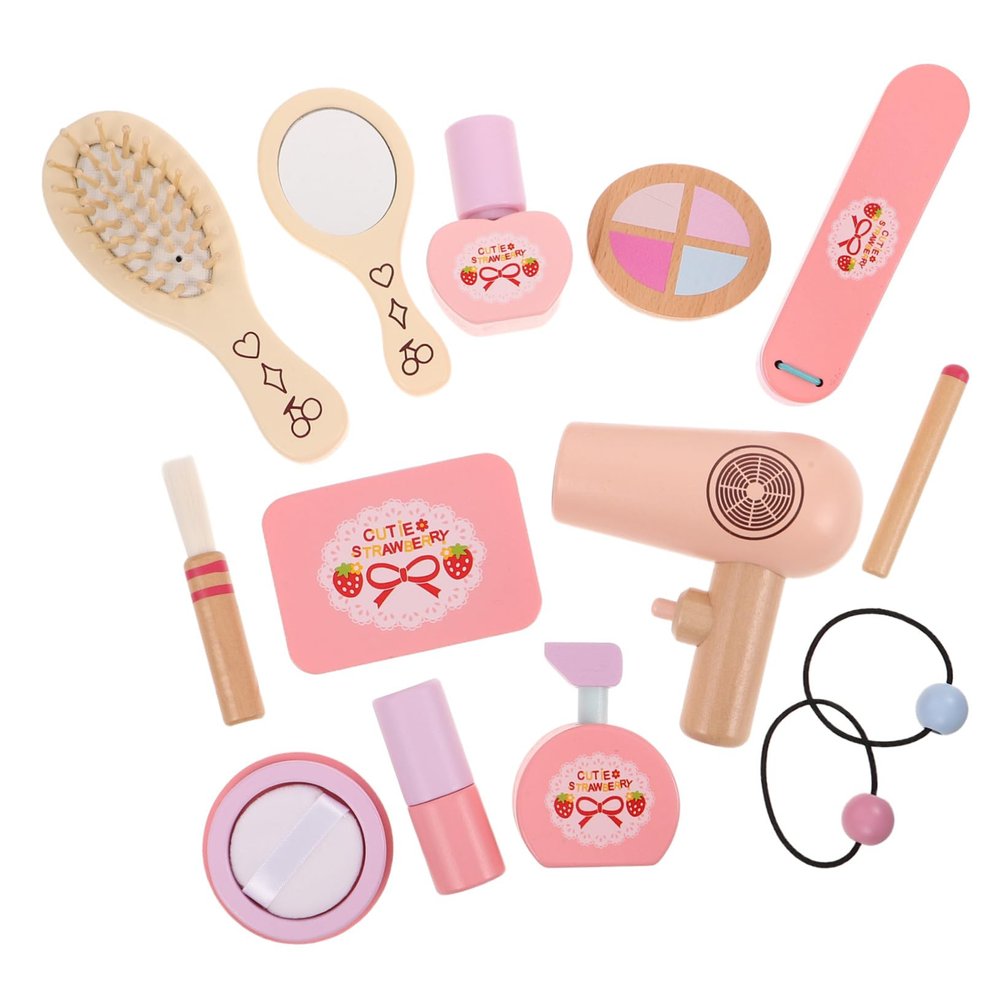 ibasenice Pretend-Play Makeup Vanity Set for Girls, Pink Wood