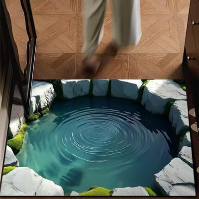 Lukery Diatomite Bath Mat, Non-Slip, Washable, Quick-Drying, Absorbent, 3D Water Wave Design, 40 x 60 cm