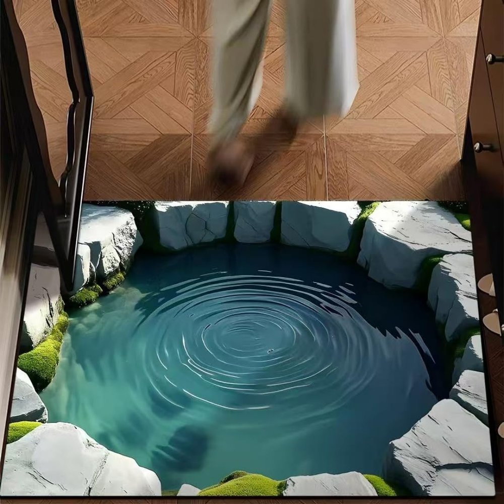 Lukery Diatomite Bath Mat, Non-Slip, Washable, Quick-Drying, Absorbent, 3D Water Wave Design, 40 x 60 cm