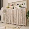 Aeovot Dustproof Cabinet Curtain for Shelves, Short Tulle Sliding Curtain with Tassel, 130 x 90 cm view 1