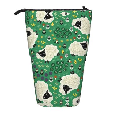 OTTKGGA Cute Cartoon Sheep Telescopic Pencil Case, Zippered Stationery Organizer, Black, One Size