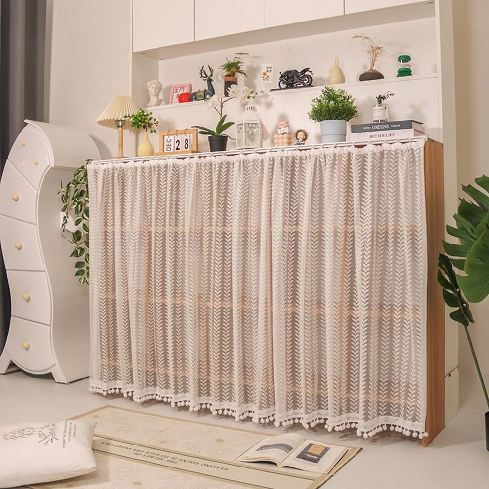 Aeovot Dustproof Cabinet Curtain for Shelves, Short Sliding Tulle Curtain with Tassel, 70 x 50 cm