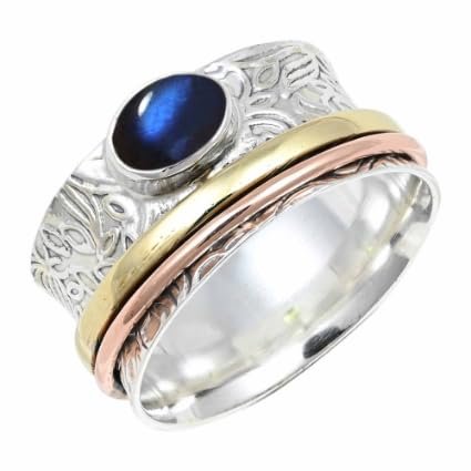 SILVERTROVE Labradorite Silver-Plated Spinner Ring for Women and Men, Handmade