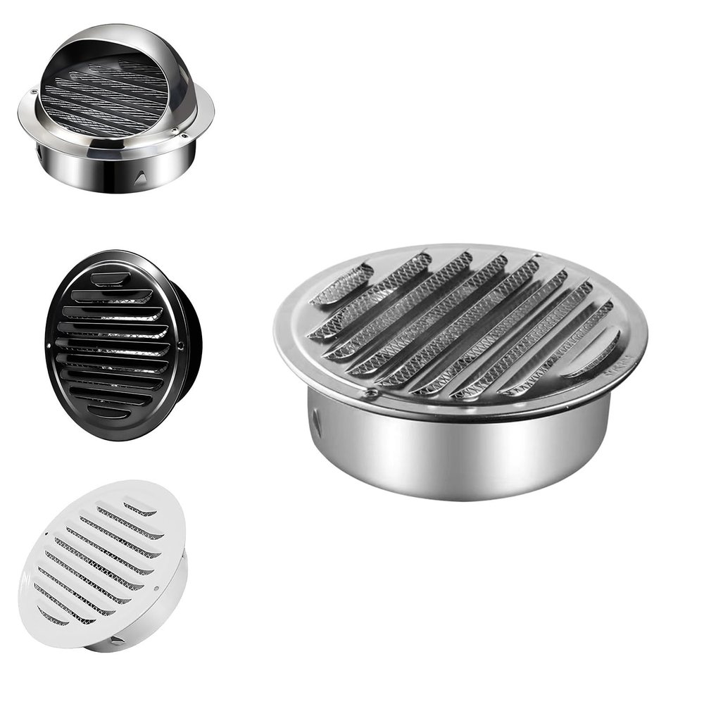 Stainless Steel Ventilation Grille, Exterior Vent Cover, 70/120/160/200 mm, Flat Silver, 100 mm