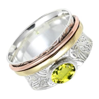SILVERTROVE Lab-Created Lemon Quartz Silver-Plated Spinner Ring, Size 54 (17.2)