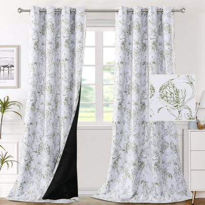 Floral Thermal Blackout Eyelet Curtains, 2-Piece Set, 245 x 140 cm Each