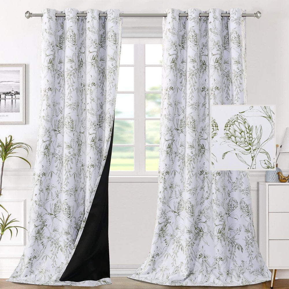 Floral Thermal Blackout Eyelet Curtains, 2-Piece Set, 245 x 140 cm Each