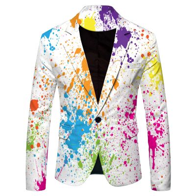 Men's Graffiti Blazer, Long Sleeve, Neon Print, Loose Fit