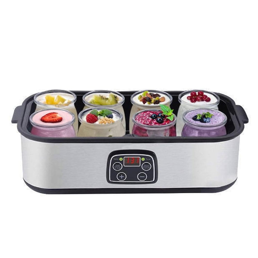 Sxhlseller 1.4 L Yogurt Maker with Adjustable Temperature and Timer, Digital Greek Yogurt Maker with 8 6-oz Jars, 220 V EU Plug
