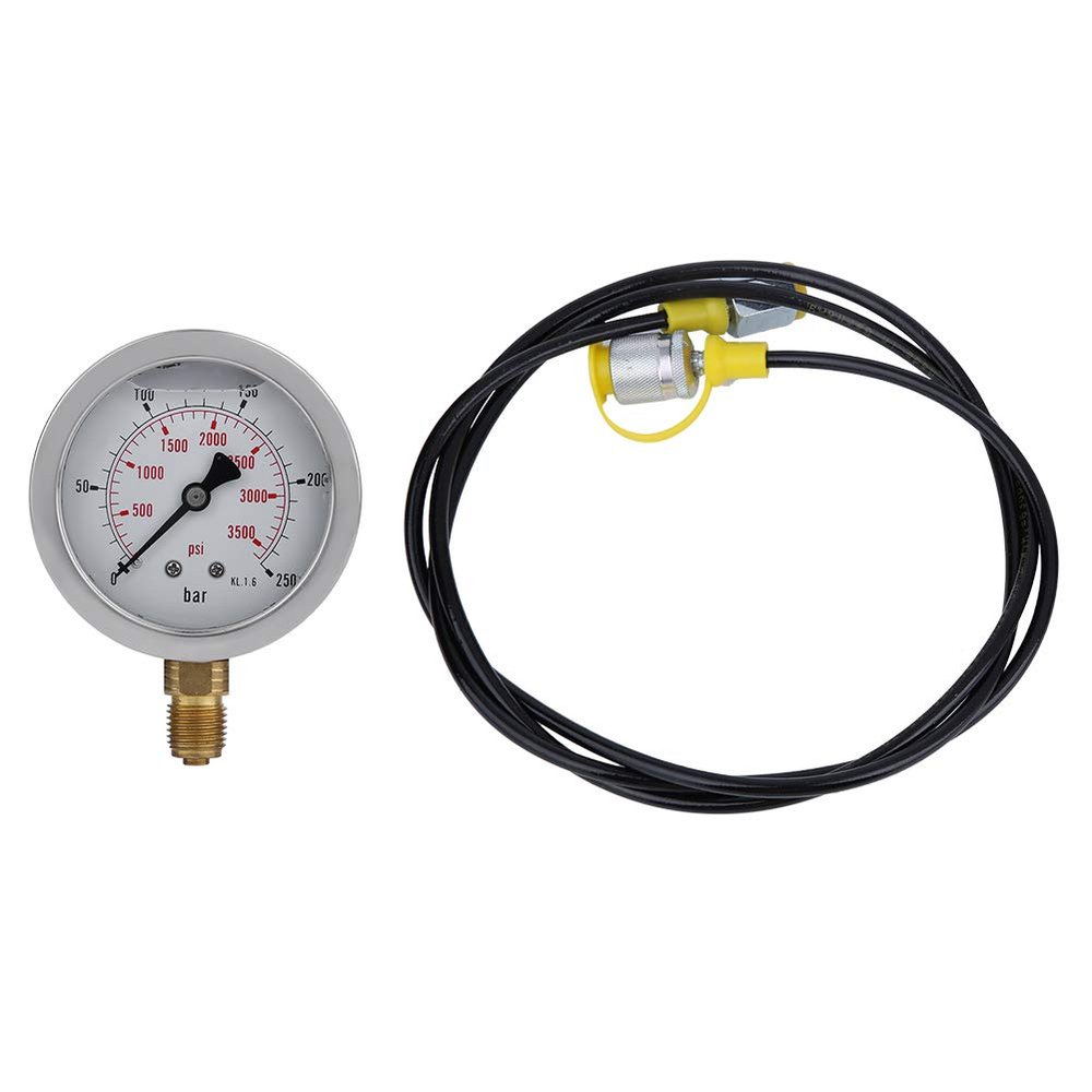 EZLUIYLDH Hydraulic Hose Pressure Gauge, 1.5 m, M16×2 to BSP 1/4 Test Point Coupling, 0–250 bar/3,600 PSI