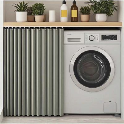 HLTQL Sliding Cabinet Curtain with Track, Gray, W80 x H140 cm