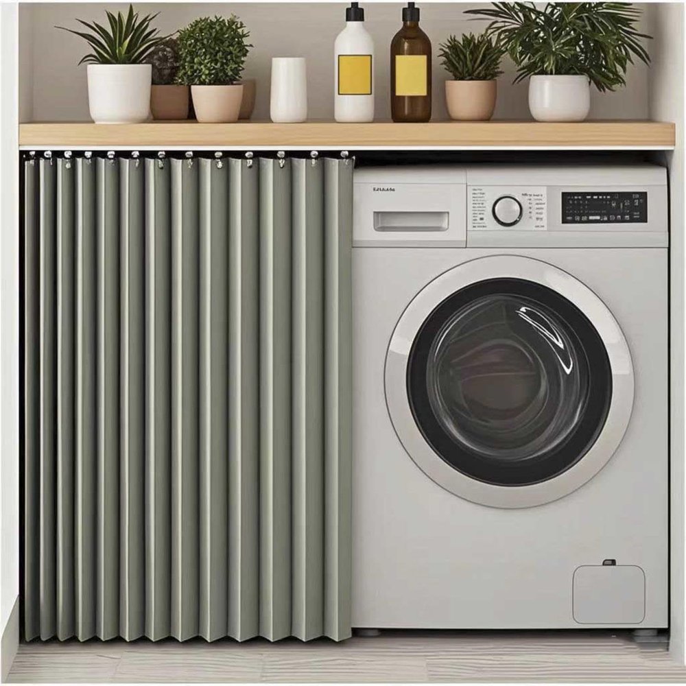HLTQL Sliding Cabinet Curtain with Track, Gray, W80 x H140 cm