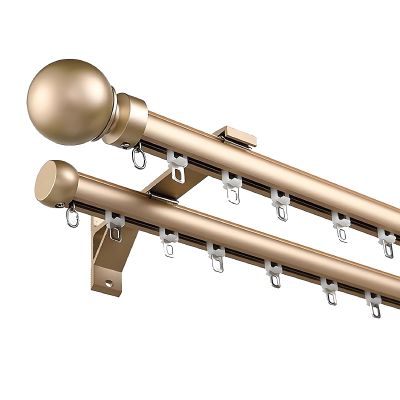Double-Track Stainless Steel Curtain Rod, 50–600 cm, with Brackets and Finials, Wall-Mounted Curtain Track for Living Room, Kitchen, Bedroom, Window (Gold, 550 cm)
