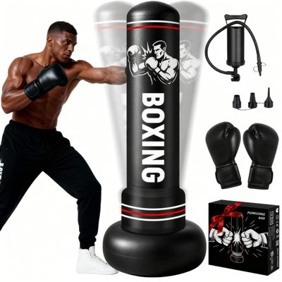 Qoosea 190 cm Standing Inflatable Punching Bag with Boxing Gloves