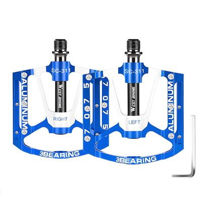 Mountain Bike Pedals, 3 Bearings, 9/16-Inch Flat Lightweight Aluminum Platform Pedals, Non-Slip for Road Bikes, BMX and MTB (Blue)