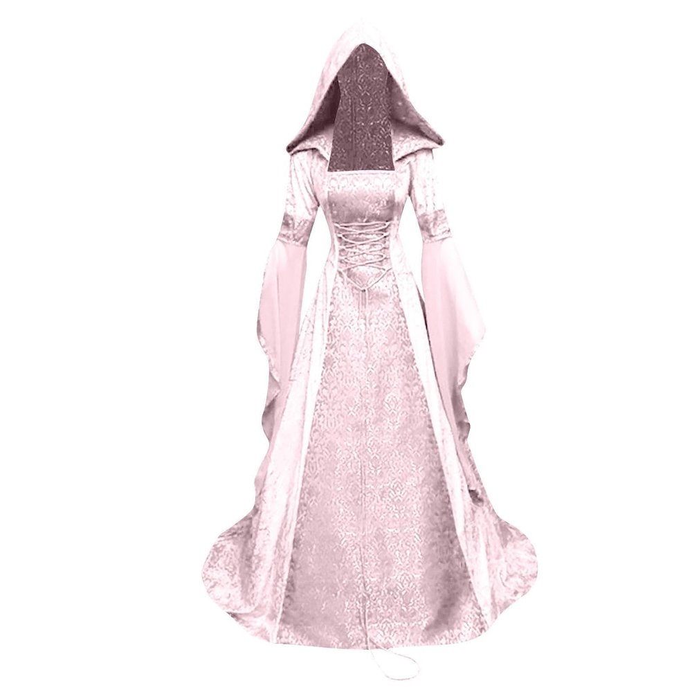 Women's Plus-Size Halloween Costume, Gothic Hooded Lace-Up Medieval Dress