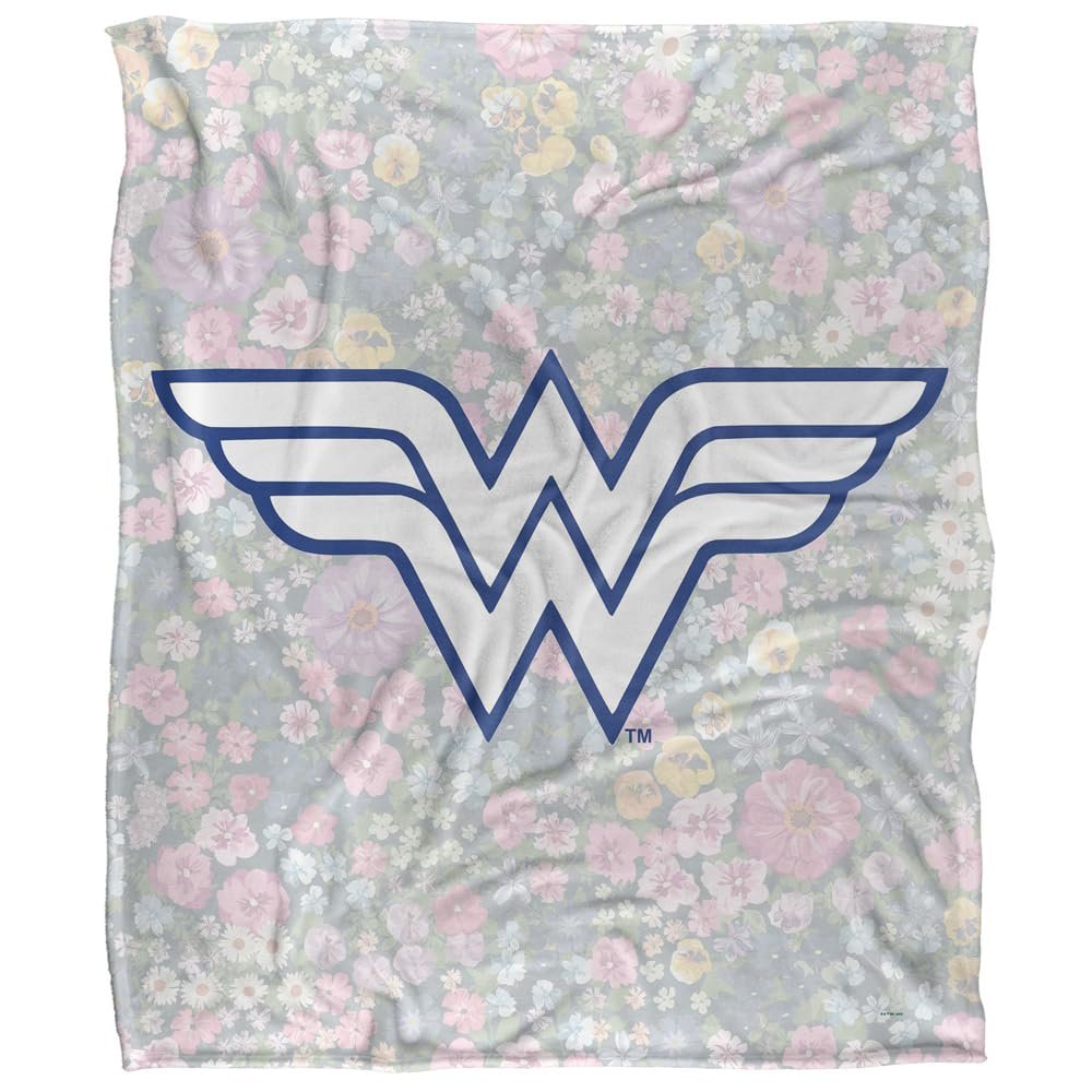 Wonder Woman Floral Logo Super-Soft Blanket, Silky Feel, 152 x 127 cm