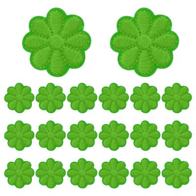 QUARKZMAN 20-Piece Dark Green Flower Iron-On Patches, 1.57-Inch Embroidered Appliques