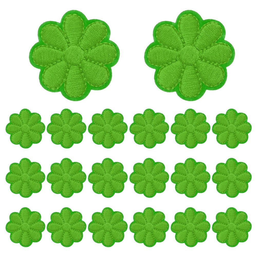 QUARKZMAN 20-Piece Dark Green Flower Iron-On Patches, 1.57-Inch Embroidered Appliques