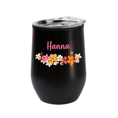 Herz & Heim Personalized Travel Mug with Custom Design and Name, Stainless Steel, 350 ml, Black or White, Insulated Mug for Coffee, Tea and More, Gift for Women (Black, Floral Wreath)