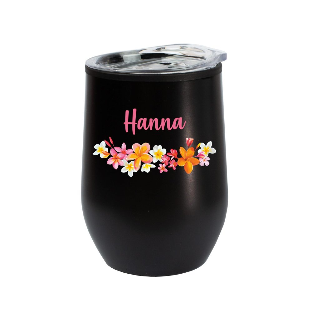 Herz & Heim Personalized Travel Mug with Custom Design and Name, Stainless Steel, 350 ml, Black or White, Insulated Mug for Coffee, Tea and More, Gift for Women (Black, Floral Wreath)