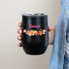 Herz & Heim Personalized Travel Mug with Custom Design and Name, Stainless Steel, 350 ml, Black or White, Insulated Mug for Coffee, Tea and More, Gift for Women (Black, Floral Wreath) view 2