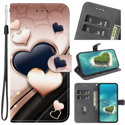 YKTO PU Leather Flip Wallet Case for OnePlus Ace 3, Rose Gold Double Heart