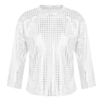Kids' Carnival Sequin Long-Sleeve Top, Silver, 5–6 Years