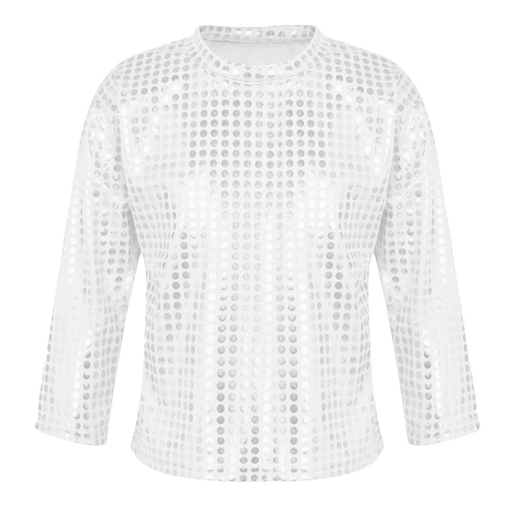 Kids' Carnival Sequin Long-Sleeve Top, Silver, 5–6 Years