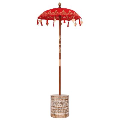 Gecheer Patio Umbrella with Base, Red/Brown, 250 cm, Cotton and Wood